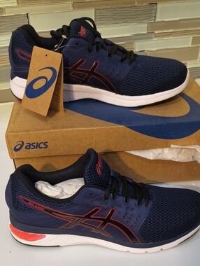 ASICS Navy Athletic Shoes with Red Accents